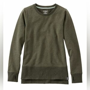 L.L. Bean Cozy Sweatshirt Split Hem Thumbholes Green Heather Sz L Comfort